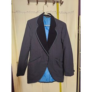 Vintage 70s Palm Beach Formal Fashions Smoking Jacket Blue Blazer Velvet Lapel